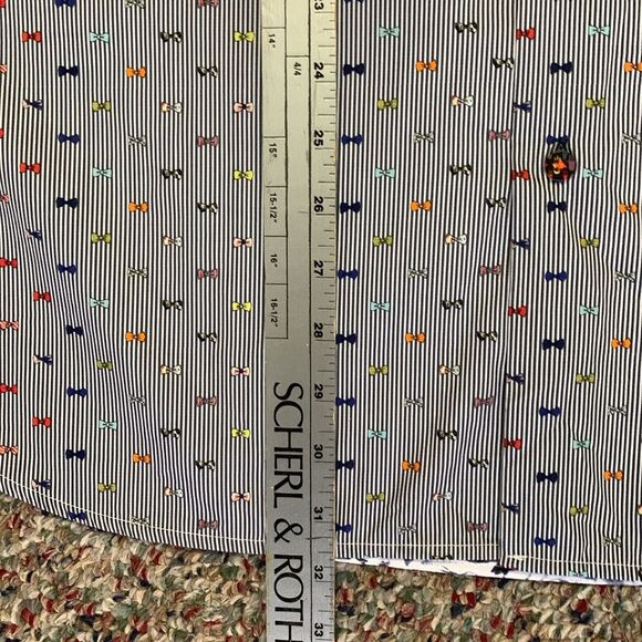 Luchiano Visconti Navy White Striped Multicolor Bow-Tie Print Dress Shirt XXL - Picture 13 of 15